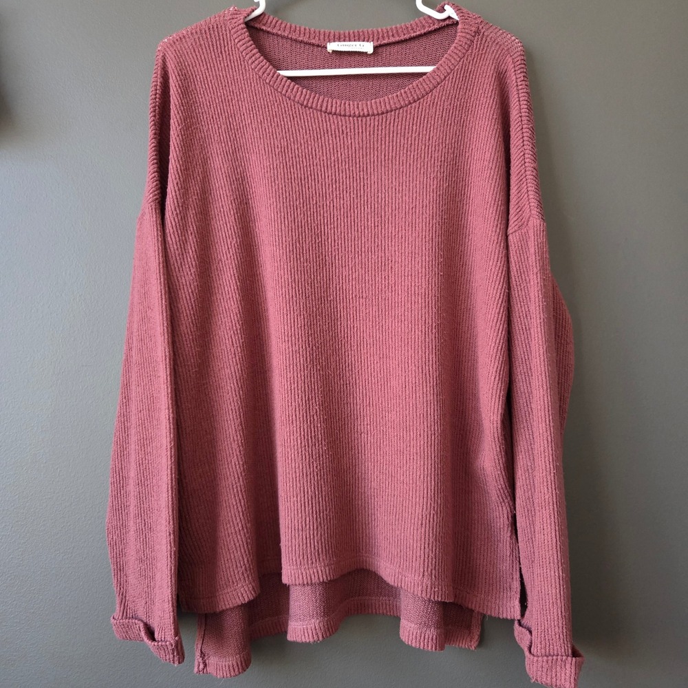 Ginger G Dusty Rose Ribbed Knit Oversized Long Sleeve Top Women M Basic Cozy